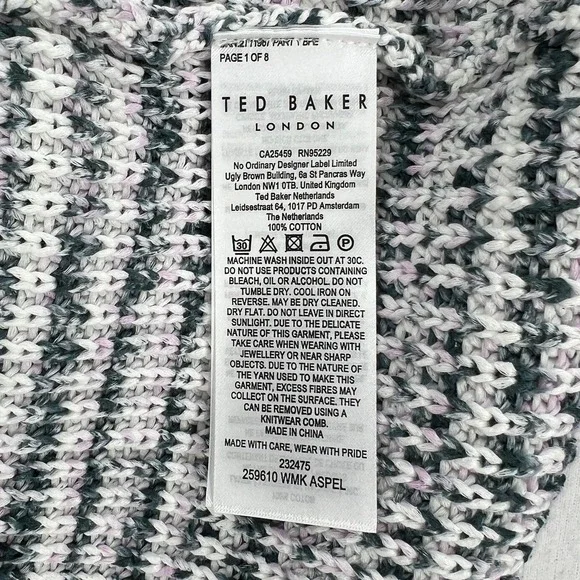 TED BAKER Aspel Puff Sleeve Sweater Womens 12 14 White Gray Marled Tie Back Knit - Picture 13 of 16
